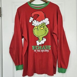 Dr. Seuss Grinch Red/Green Christmas/Holiday Henley Top Shirt XXL 2XL
